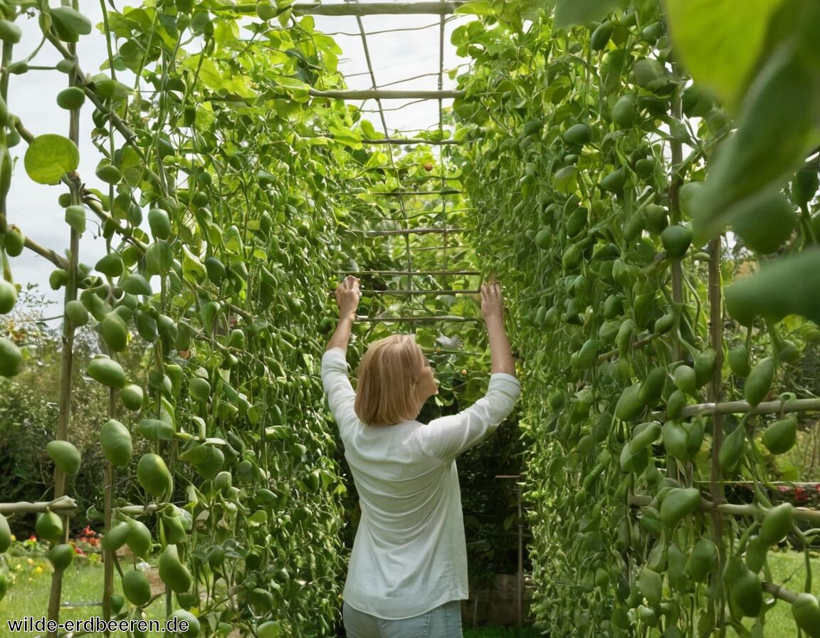 Sprossen vorsichtig an Rankhilfe leiten   - Bohnen Rankhilfe » So wachsen sie sicher in die Höhe