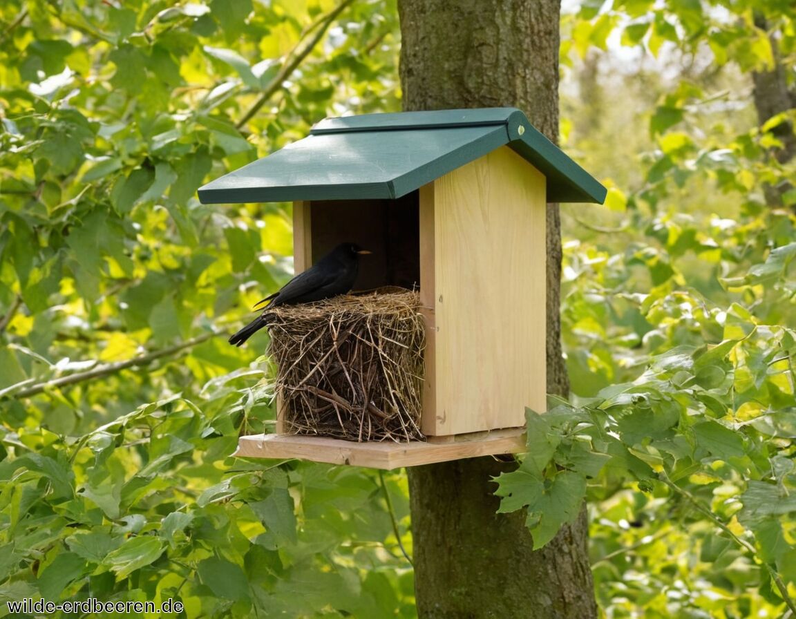 Wettergeschützte Platzierung abseits direkter Sonne   - Nistkasten für Amseln » Bau und Tipps