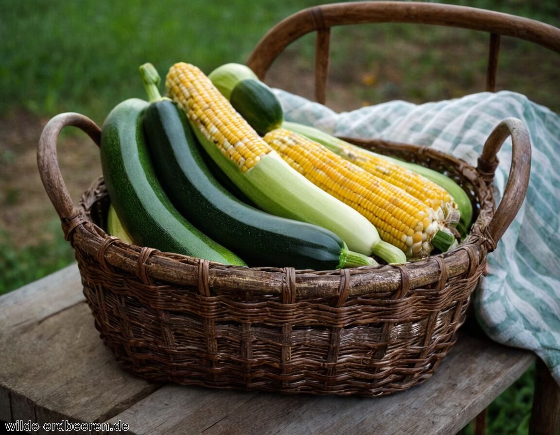 Im Spätsommer Zucchini, Bohnen und Mais pflücken   - Erntekalender » Immer zur richtigen Zeit ernten