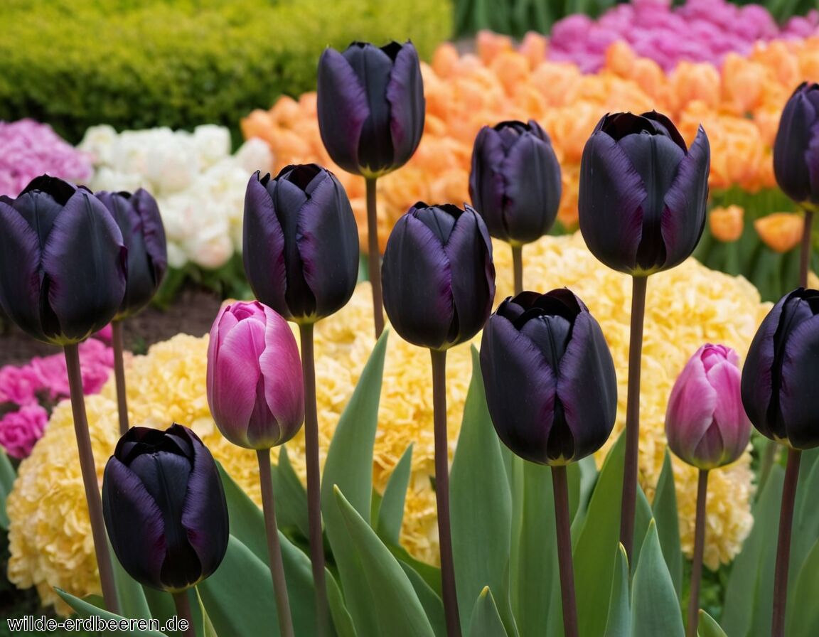 Kombination mit hellen Blüten für starken Kontrast - Schwarze Tulpen » Exotische Schönheit für dein Beet