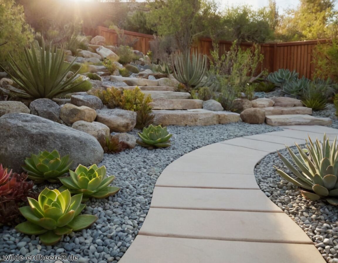 Steingarten mit Sukkulenten und alpinen Pflanzen   - Garten ohne Rasen » Ideen für deine grüne Oase
